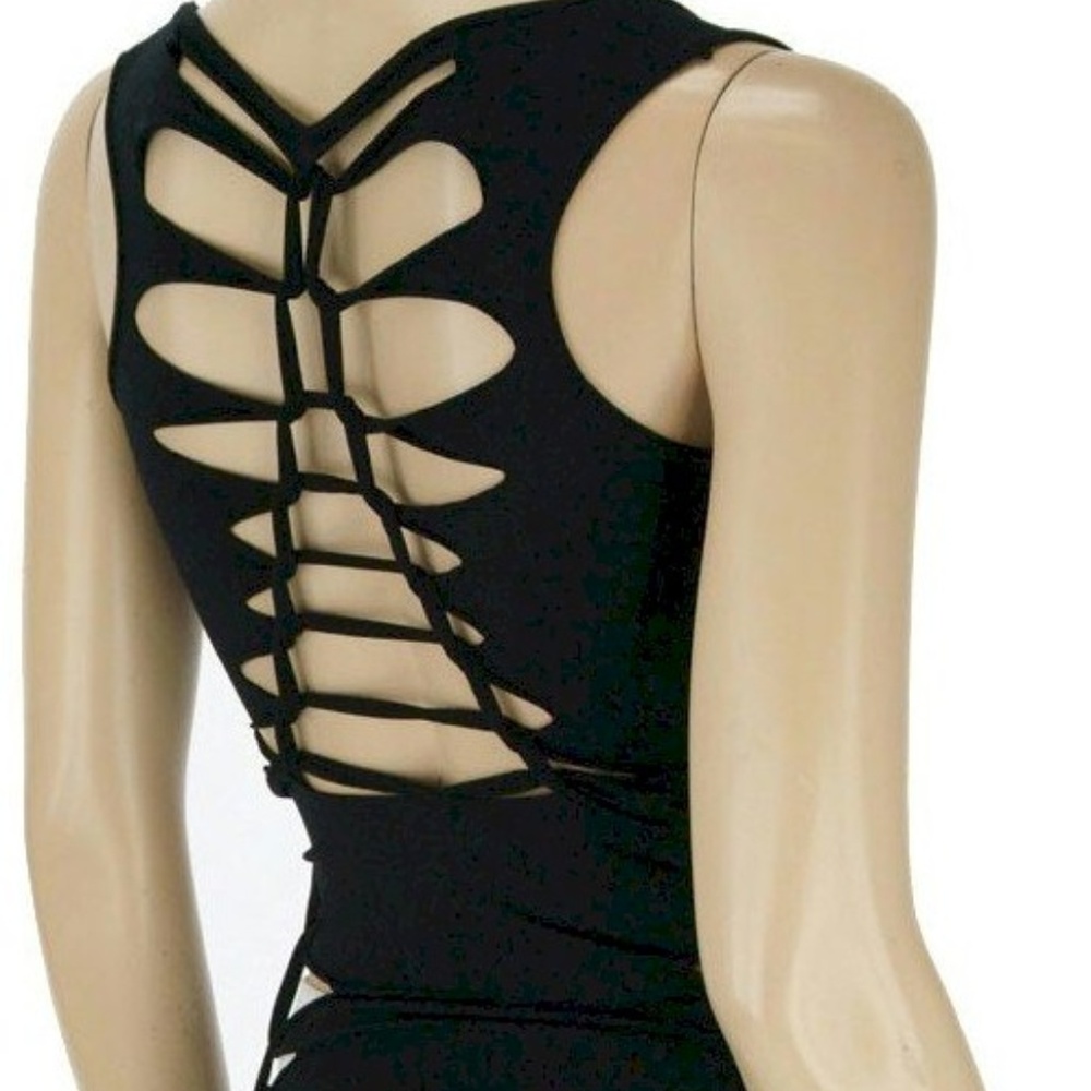 Slit Weave Braided Stretch Tank Top Unlined Black One Size NWT - Picture 2 of 6